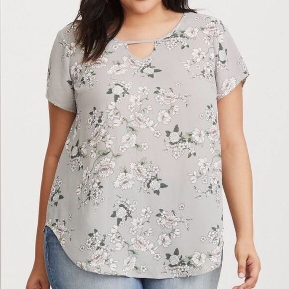 Torrid Grey Floral Georgette Blouse - Picture 1 of 7